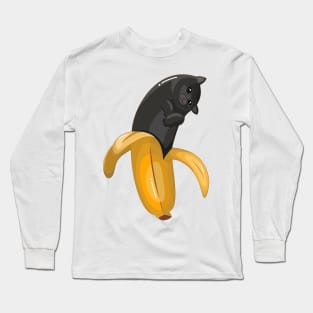 Cute Banana Black Cat Long Sleeve T-Shirt